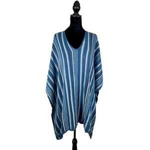 Ralph Lauren LRL Blue Aztec Poncho Sweater Linen Cotton Knit L XL